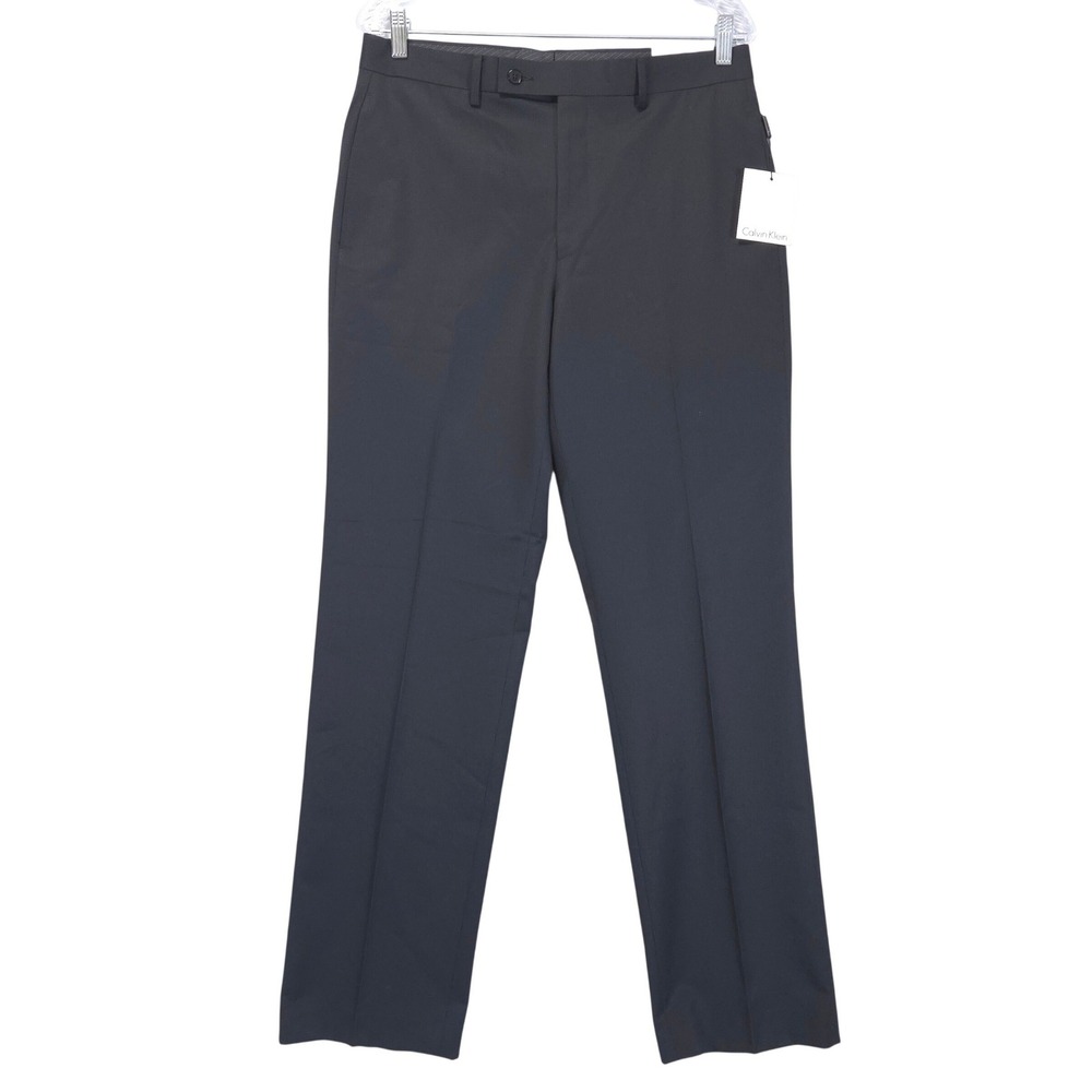 Calvin Klein Mens Micro Grid Flat Front Dress Pants 32W x 32L Black NWT JKSOP